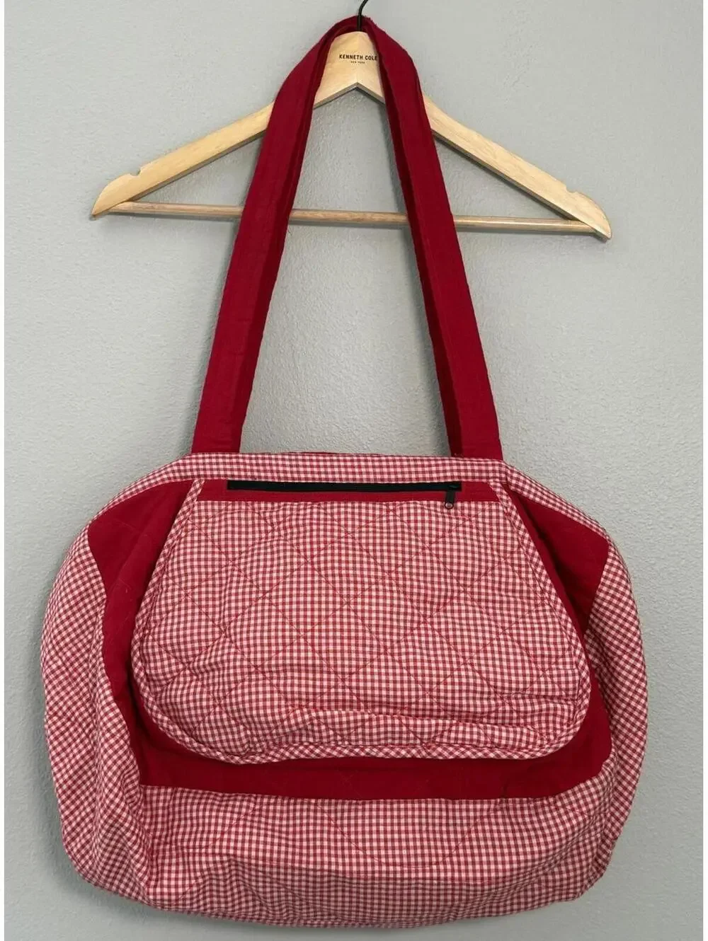 Handmade Gingham Market Tote Duffle Bag with Shoulder Strap